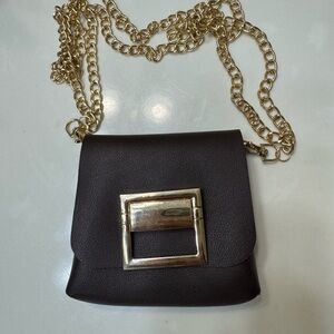 Dark Brown Mini Crossbody Bag with Gold Chain
